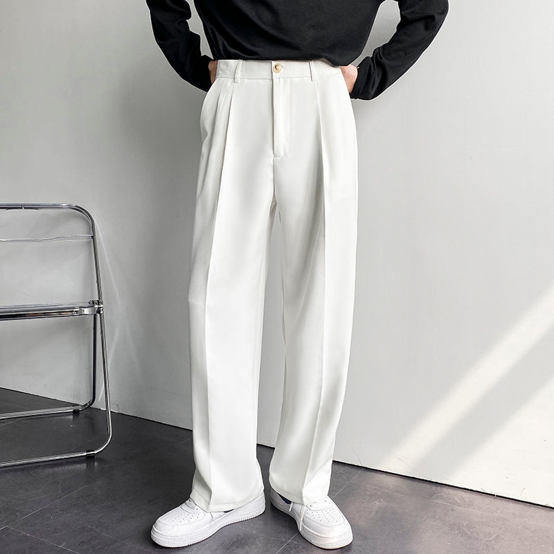 Hot Sale Men's Cotton Blend Baggy Pants High Quality Vintage Men Wide Leg Pinstripe Multi-Pleated Trousers