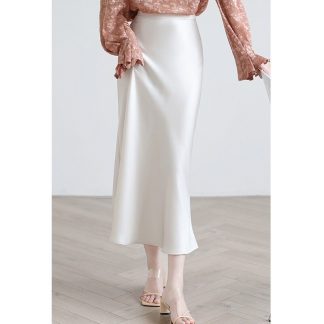Elegant White Satin Midi Skirt