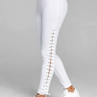 Casual Lace-Up White Leggings