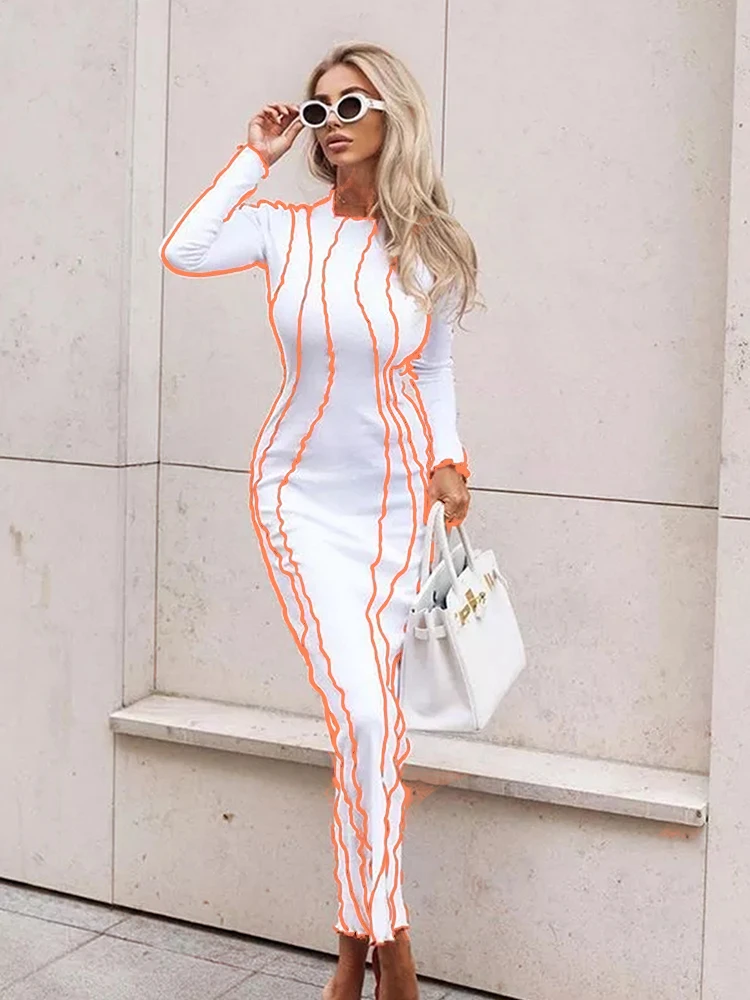 Stripes White Bodycon Midi Dress | Free Shipping!